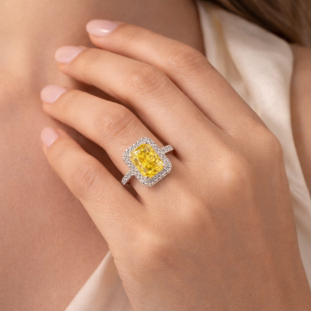 Radiant Yellow Stone Lab-Grown Diamond Halo Ring