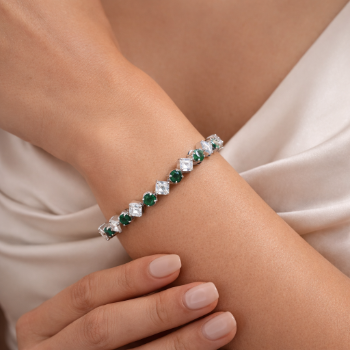 Lab-Grown Diamond & Emerald Geometric Tennis Bracelet