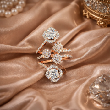 Lab-Grown Diamond Geometric Floral Multi-Band Designer Ring