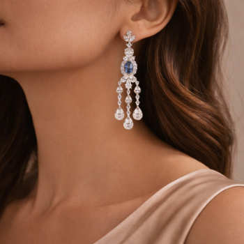 Lab-Grown Diamond Oval Color Stone Bridal Drop Earrings