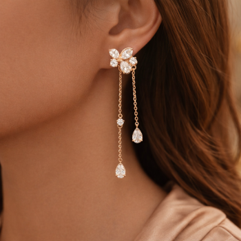 Lab-Grown Diamond Floral Multi Drop Chain Designer Earrings
