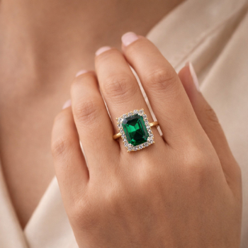Emerald Style Green Stone Halo Classic Ring