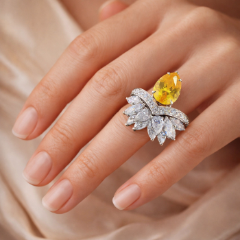 Pear Yellow Stone Lab-Grown Diamond Designer Ring