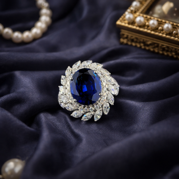 Oval Blue Stone Lab-Grown Diamond Floral Halo Ring