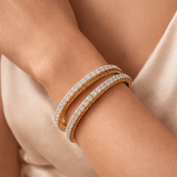 Lab-Grown Diamond Round Brilliant Heart Pattern Designer Bangle Pair