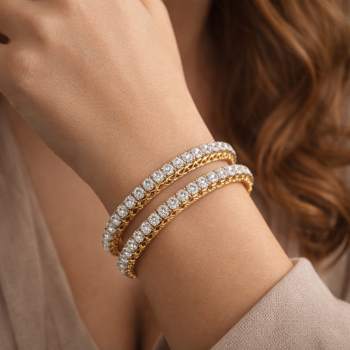 Lab-Grown Diamond Round Brilliant Lattice Designer Bangle Pair