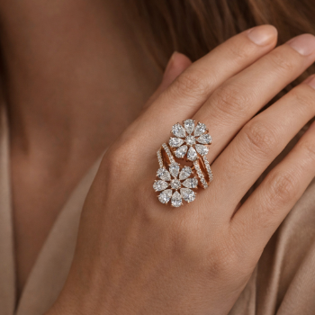 Lab-Grown Diamond Dual Floral Cluster Open Designer Ring