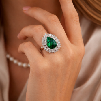 Pear Shape Emerald Halo Designer Ring