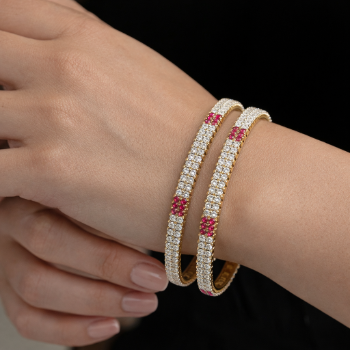 Lab-Grown Diamond & Ruby Round Brilliant Designer Bangle Pair