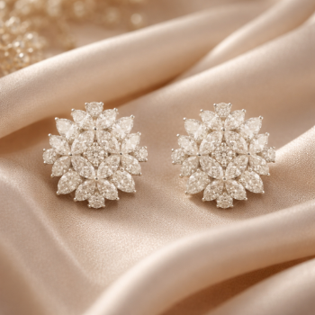 Lab-Grown Diamond Multi-Layer Floral Cluster Stud Earrings