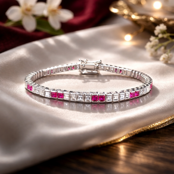 Lab-Grown Diamond & Ruby Princess Cut Tennis Bracelet