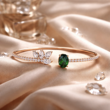 Lab-Grown Diamond Floral & Emerald Open Cuff Bracelet