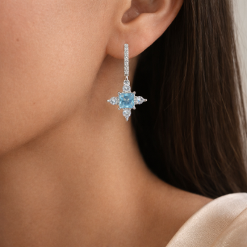 Lab-Grown Diamond Blue Color Square Drop Earrings
