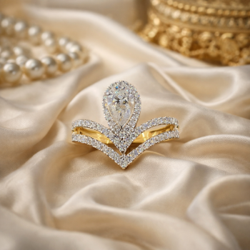 Lab-Grown Diamond Pear Halo Double Band Designer Ring