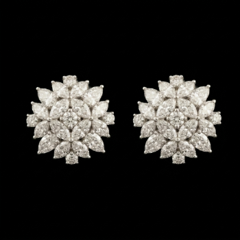 Lab-Grown Diamond Multi-Layer Floral Cluster Stud Earrings