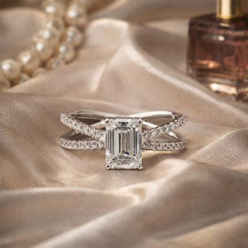 Lab-Grown Diamond Emerald Cut Split Shank Ring