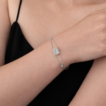 Lab-Grown Diamond Emerald Cut Halo Chain Bracelet