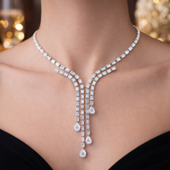 Lab-Grown Diamond Multi-Layer Princess & Emerald Cut Drop Necklace