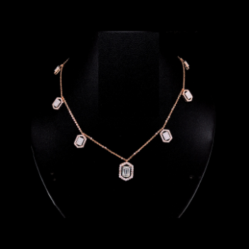 Lab-Grown Emerald Cut Diamond Halo Drop Necklace