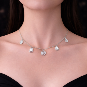 Lab-Grown Multi Shape Diamond Charm Drop Necklace