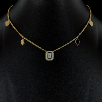 Lab-Grown Emerald Cut Diamond Leaf Charm Necklace