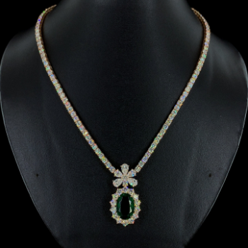 Lab-Grown Round Diamond Emerald Drop Pendant Necklace