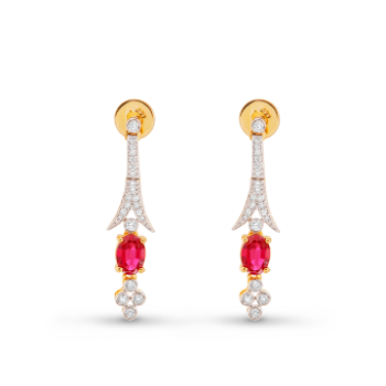 Ruby Stone  Diamond Jhumka in 14K yellow gold