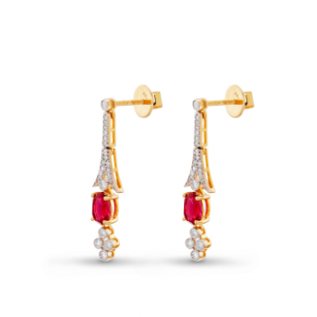 Ruby Stone  Diamond Jhumka in 14K yellow gold