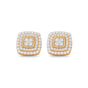 Sqaure Diamond Stud of 14K yellow gold.