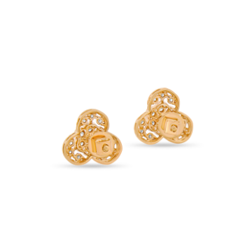 Rounded pattern 14K yellow Gold Diamond Stud