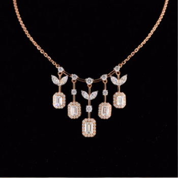 Lab-Grown Emerald Cut Diamond Leaf Drop Necklace