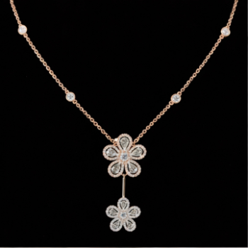 Lab-Grown Round Diamond Floral Charm Drop Necklace
