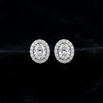 Lab-Grown Diamond Oval Halo Stud Earrings