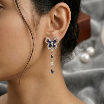 Lab-Grown Diamond Butterfly Drop Earrings with Color Stones