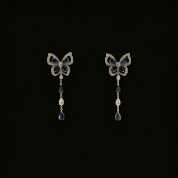 Lab-Grown Diamond Butterfly Drop Earrings with Color Stones