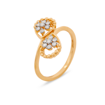 Twin Heart Shape 14K Diamond Yellow Gold Ring