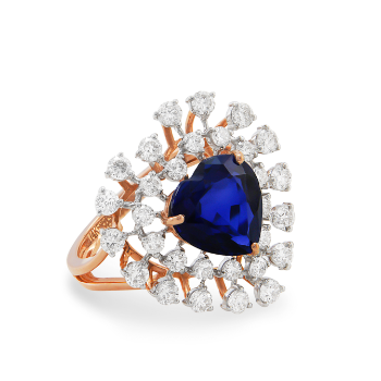 Blue Sapphire Love Crest Diamonds Embedded Ring