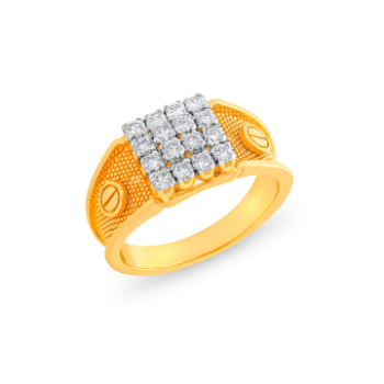  Men’s  4x4 Square Diamond Ring in 14K Yellow Gold