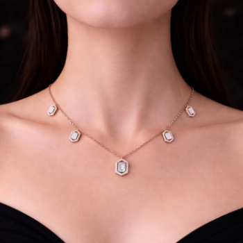 Lab-Grown Emerald Cut Diamond Halo Drop Necklace