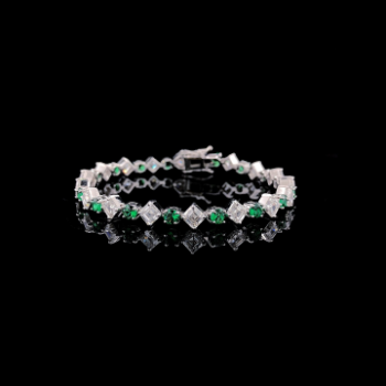 Lab-Grown Diamond & Emerald Geometric Tennis Bracelet