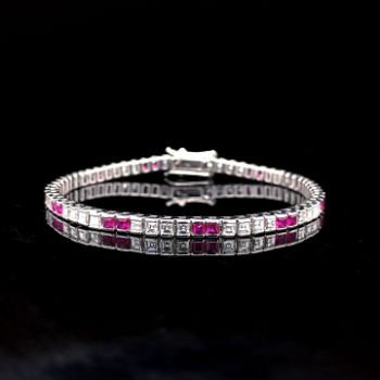 Lab-Grown Diamond & Ruby Princess Cut Tennis Bracelet