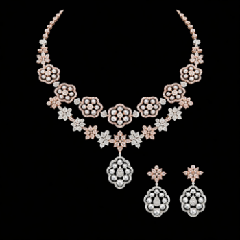 Bridal Lab-Grown Diamond Floral Pearl Necklace Set