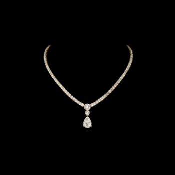 Lab-Grown Diamond Round Halo Pear Drop Necklace