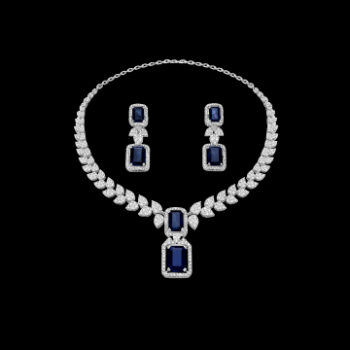 Bridal Lab-Grown Diamond Colored Stone Drop Necklace Set