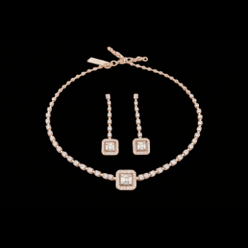 Lab-Grown Diamond Square Halo Chain Necklace Set