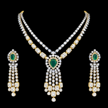 Bridal Lab-Grown Diamond Colored Stone Double Layer Drop Necklace Set