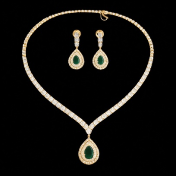 Lab-Grown Diamond Colored Stone Pear Drop Necklace Set