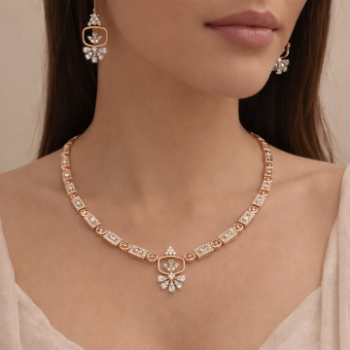 Lab-Grown Diamond Floral Motif Chain Necklace Set