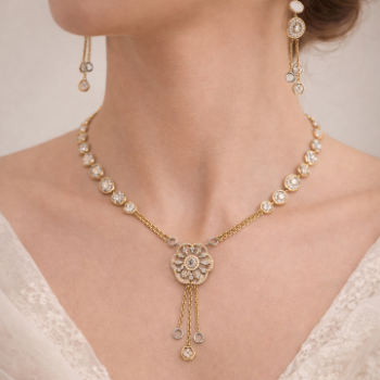 Bridal Lab-Grown Diamond Floral Medallion Drop Necklace Set