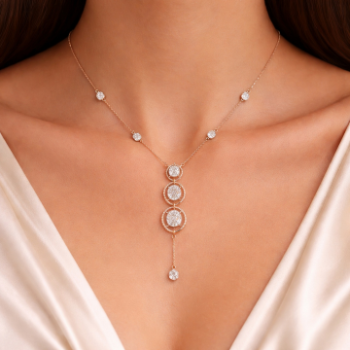 Lab-Grown Diamond Halo String Y-Drop Chain Necklace
